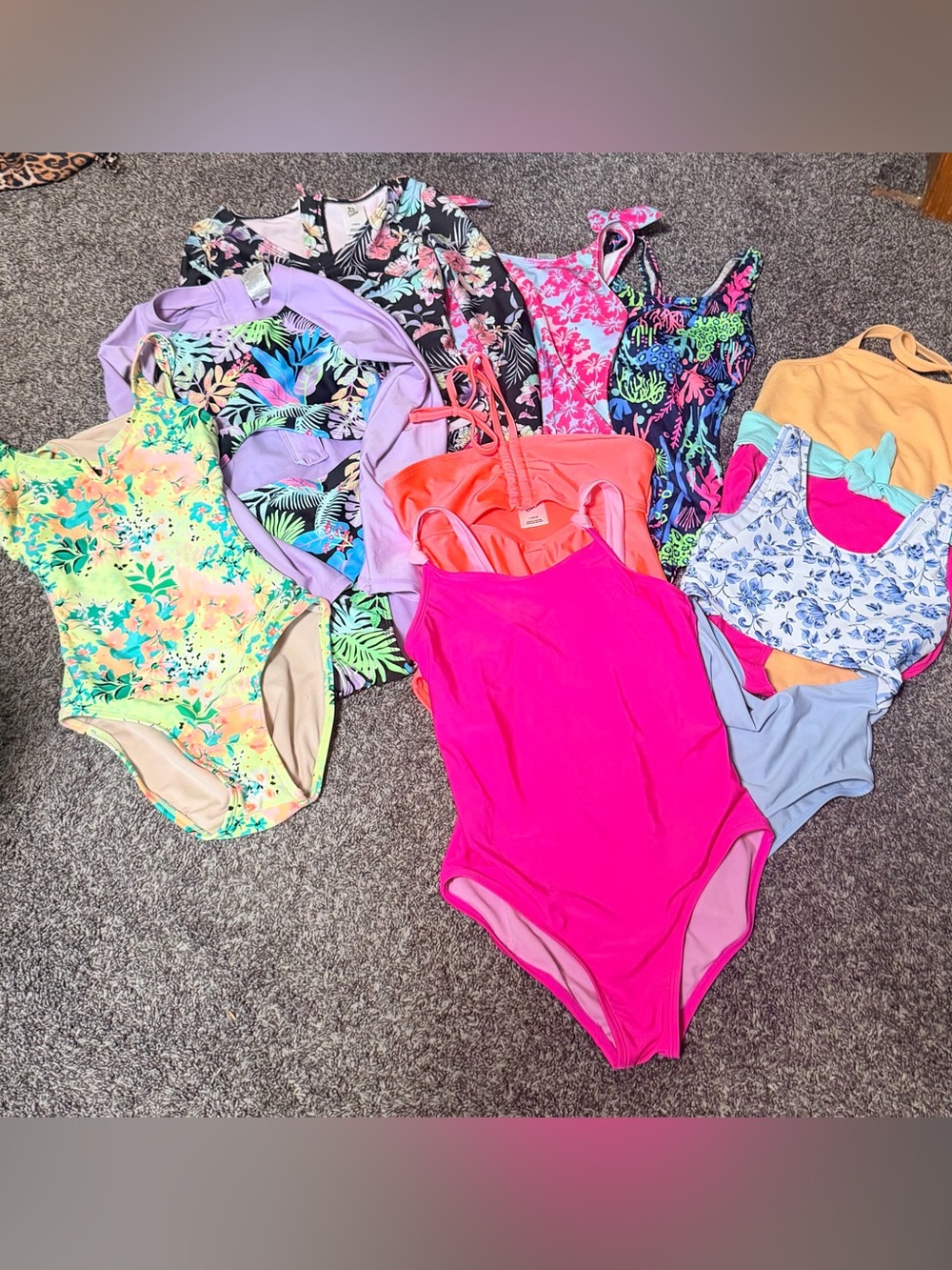 10 piece : Girls swim suit bundle! Size 10/12 w/ 3 swim cover ups!